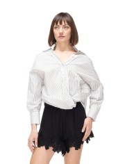 A PAPER KID Camicia over donna rigata bianco nero