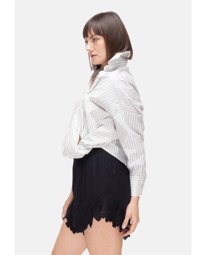 A PAPER KID Camicia over donna rigata bianco nero