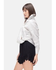 A PAPER KID Camicia over donna rigata bianco nero