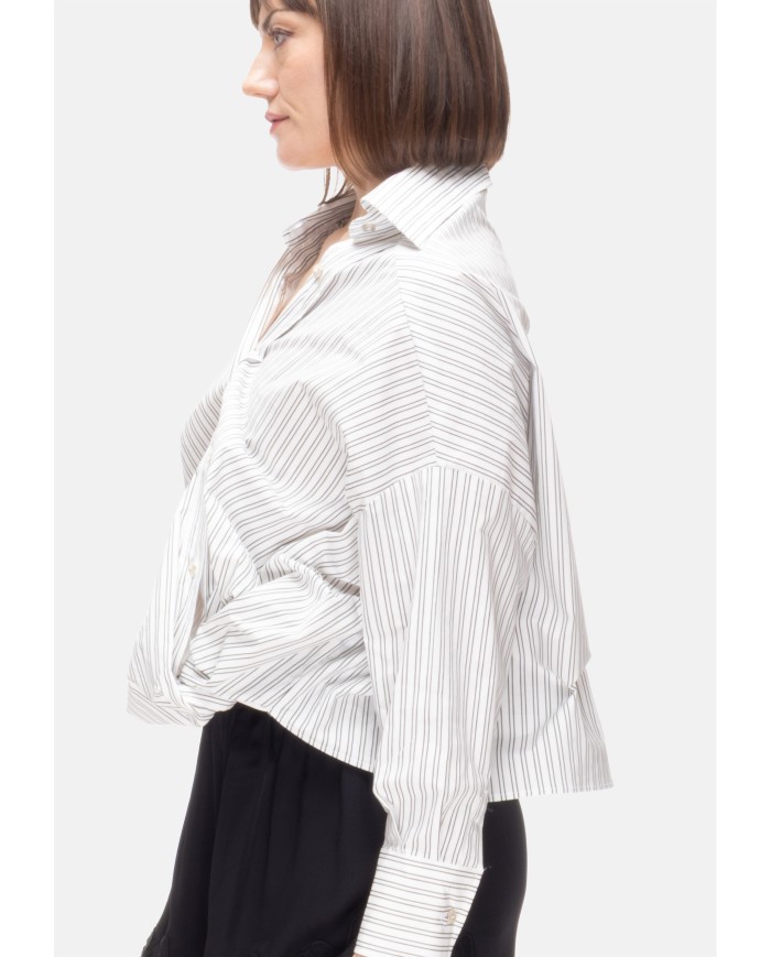 A PAPER KID Camicia over donna rigata bianco nero