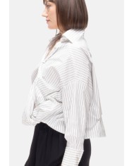 A PAPER KID Camicia over donna rigata bianco nero