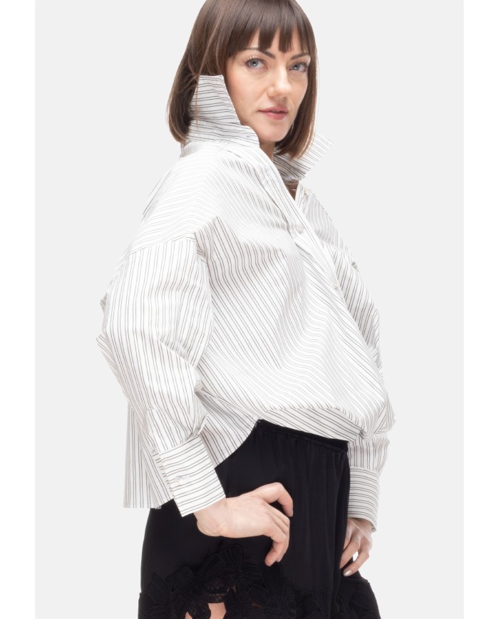 A PAPER KID Camicia over donna rigata bianco nero