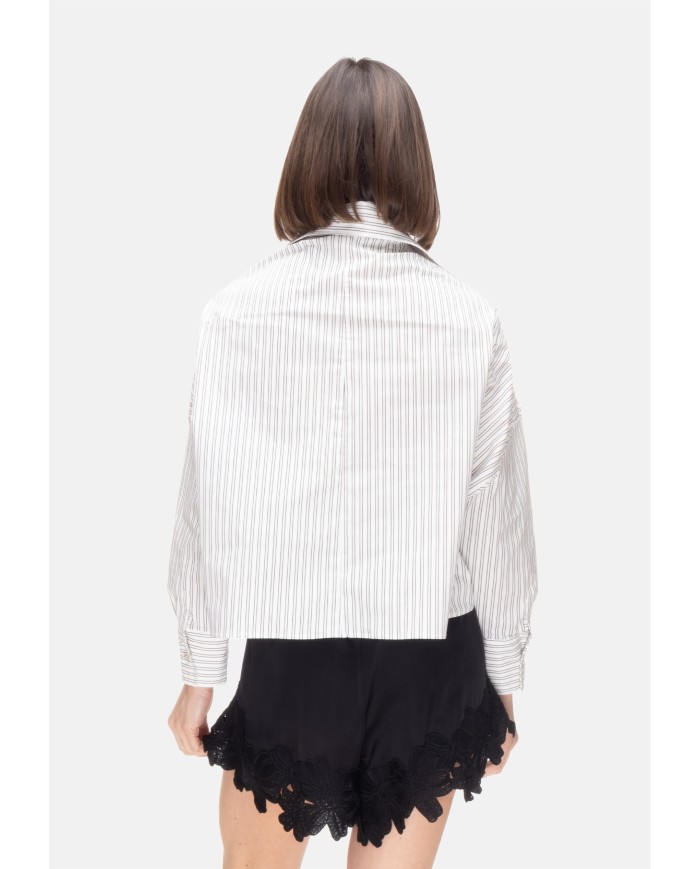 A PAPER KID Camicia over donna rigata bianco nero