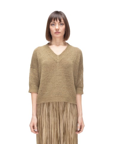 ROBERTO COLLINA Maglia donna scollo V Verde militare