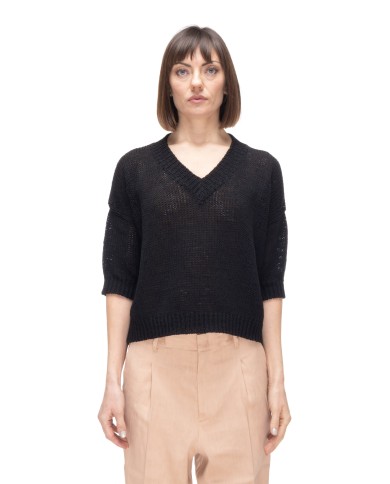 ROBERTO COLLINA Maglia donna scollo V Nera