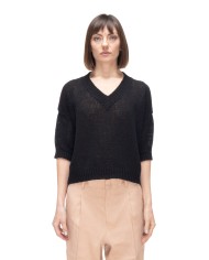 ROBERTO COLLINA Maglia donna scollo V Nera