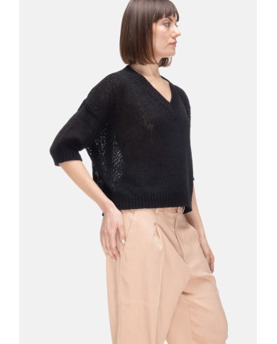 ROBERTO COLLINA Maglia donna scollo V Nera