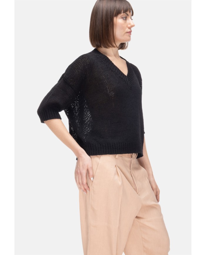 ROBERTO COLLINA Maglia donna scollo V Nera