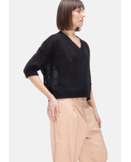 ROBERTO COLLINA Maglia donna scollo V Nera