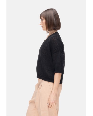 ROBERTO COLLINA Maglia donna scollo V Nera