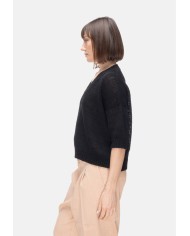 ROBERTO COLLINA Maglia donna scollo V Nera