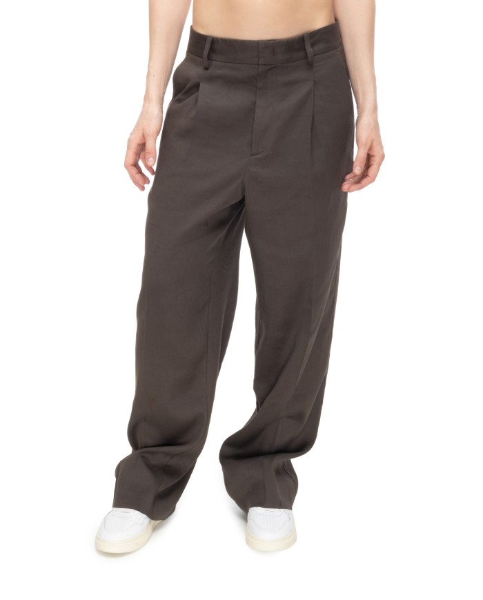 ROBERTO COLLINA Pantaloni donna in lino marrone