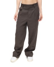 ROBERTO COLLINA Pantaloni donna in lino marrone