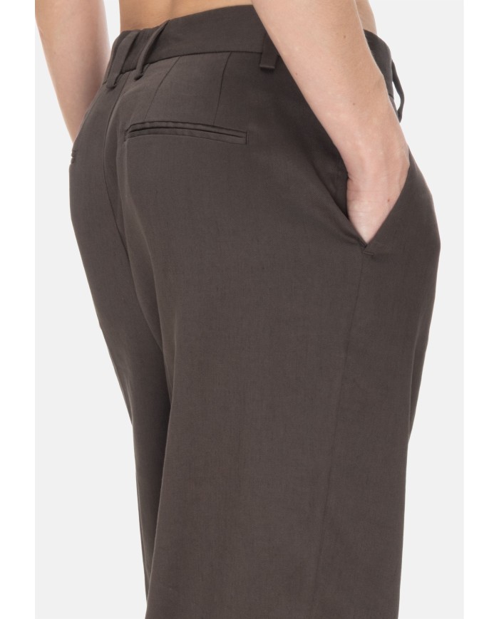 ROBERTO COLLINA Pantaloni donna in lino marrone