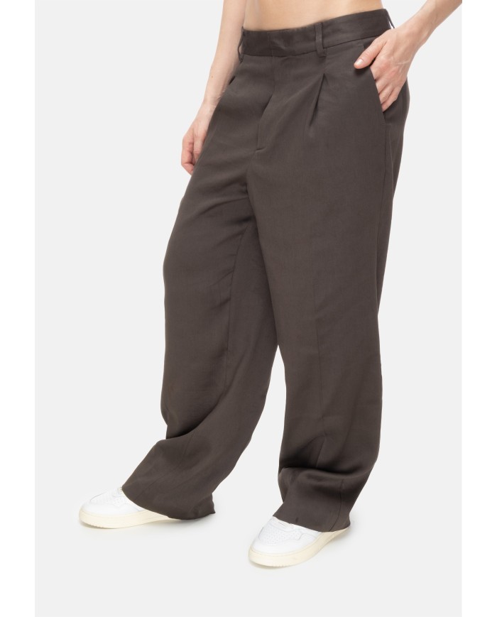 ROBERTO COLLINA Pantaloni donna in lino marrone