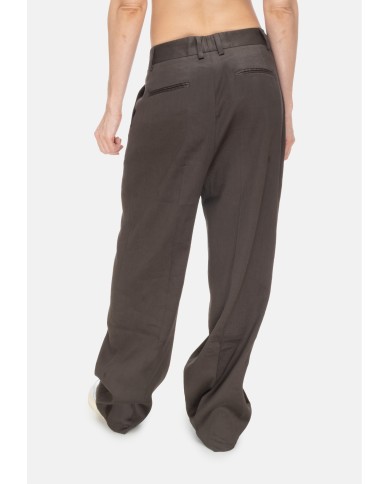ROBERTO COLLINA Pantaloni donna in lino marrone