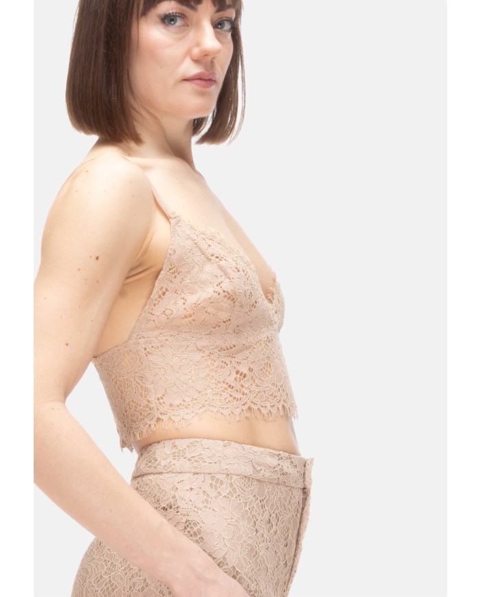 L'AGENCE Top donna pizzo beige
