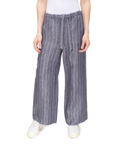'S MAX MARA Pantaloni donna lino gessato blu