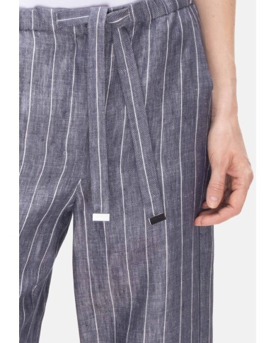 'S MAX MARA Pantaloni donna lino gessato blu
