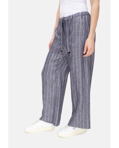 'S MAX MARA Pantaloni donna lino gessato blu