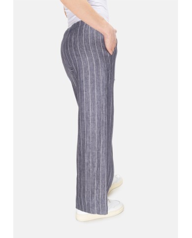 'S MAX MARA Pantaloni donna lino gessato blu