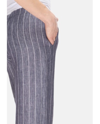 'S MAX MARA Pantaloni donna lino gessato blu