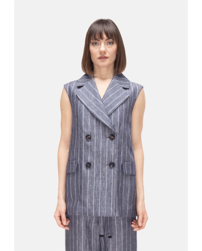 'S MAX MARA Gilet donna gessato blu