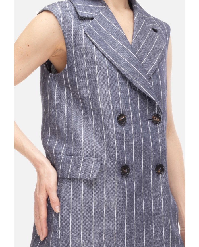 'S MAX MARA Gilet donna gessato blu