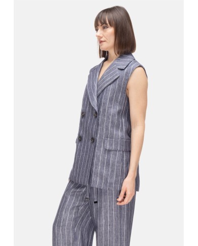 'S MAX MARA Gilet donna gessato blu