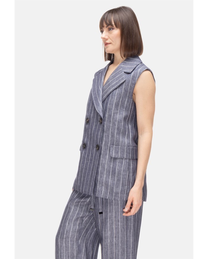 'S MAX MARA Gilet donna gessato blu