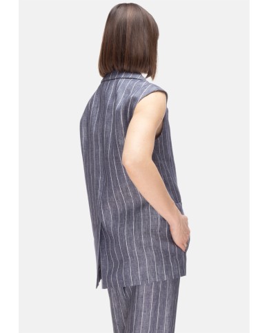 'S MAX MARA Gilet donna gessato blu