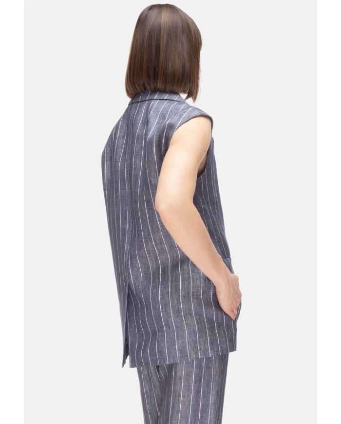 'S MAX MARA Gilet donna gessato blu