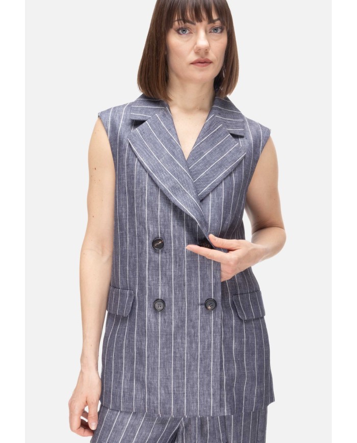 'S MAX MARA Gilet donna gessato blu