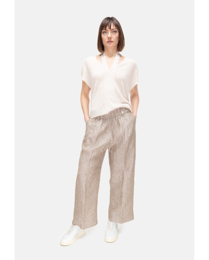 MYTHS Pantaloni donna elastico in vita Beige