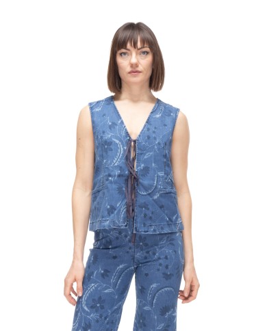 SHAFT JEANS Gilet jeans donna stampato blu