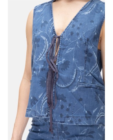 SHAFT JEANS Gilet jeans donna stampato blu