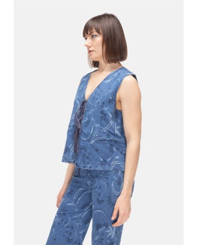 SHAFT JEANS Gilet jeans donna stampato blu