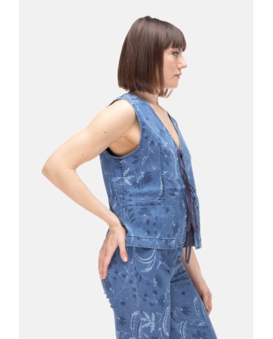 SHAFT JEANS Gilet jeans donna stampato blu