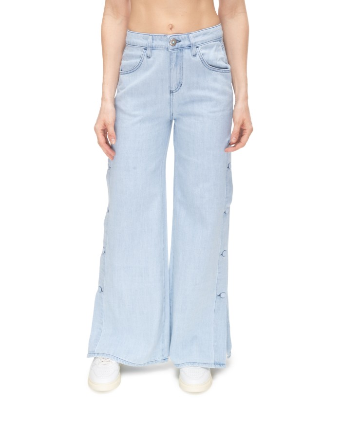 SHAFT JEANS Jeans donna bottoni laterali Blu chiaro