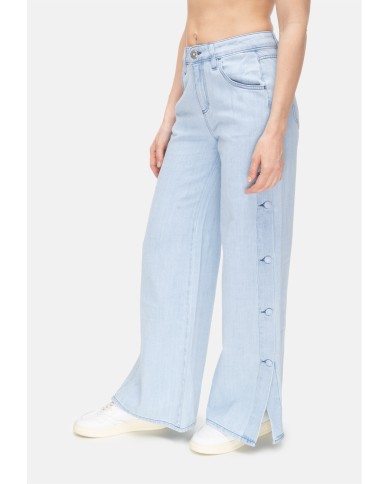 SHAFT JEANS Jeans donna bottoni laterali Blu chiaro