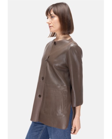 THE JACKIE Soprabito pelle donna reversibile marrone beige