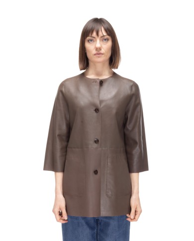 THE JACKIE Soprabito pelle donna reversibile marrone beige