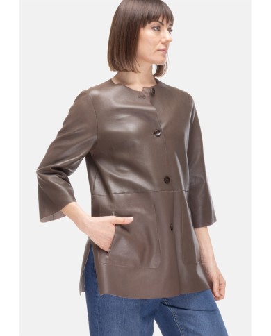 THE JACKIE Soprabito pelle donna reversibile marrone beige