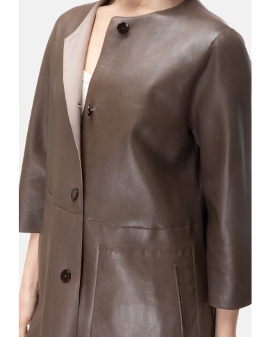 THE JACKIE Soprabito pelle donna reversibile marrone beige