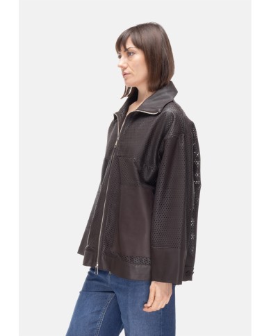 THE JACKIE Giubbino pelle donna perforata Dark brown