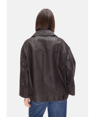 THE JACKIE Giubbino pelle donna perforata Dark brown