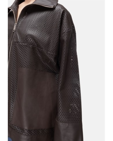 THE JACKIE Giubbino pelle donna perforata Dark brown