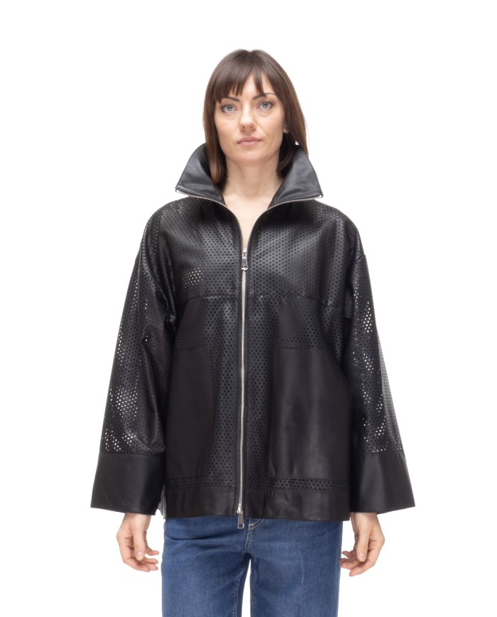 THE JACKIE Giubbino pelle donna perforata Nera