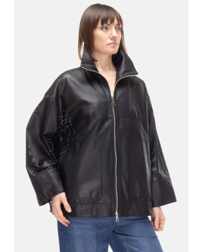 THE JACKIE Giubbino pelle donna perforata Nera