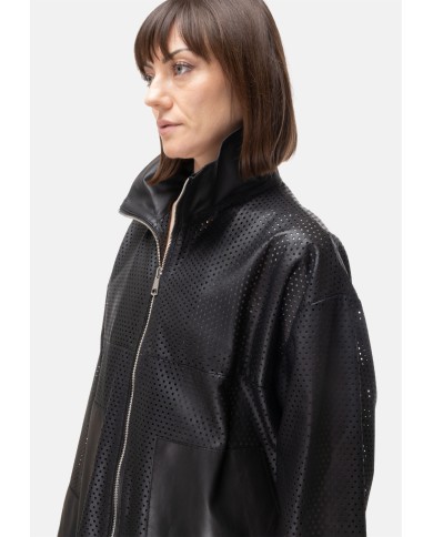 THE JACKIE Giubbino pelle donna perforata Nera